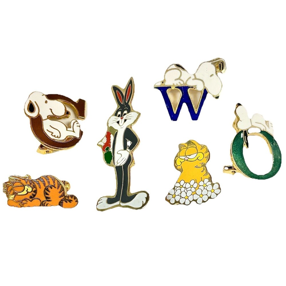 VTG Snoopy Garfield Bugs Bunny Enamel Pin Lot United Feature Syndicate 70s 80s